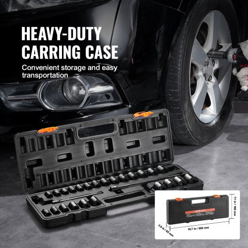38 Drive Impact Socket Set 29 Piece Shallow Socket Set SAE 381 and Metric 822mm