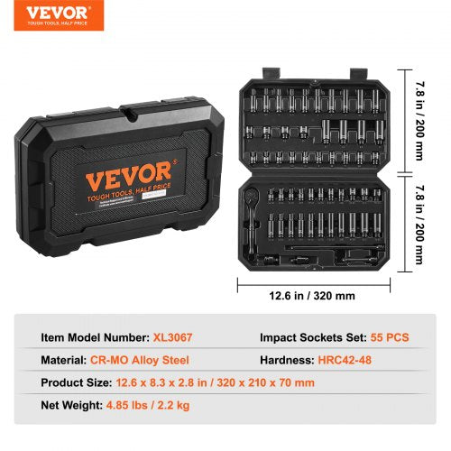 Drive Impact Socket Set 14 – 55 Piece Deep Shallow Socket Set SAE