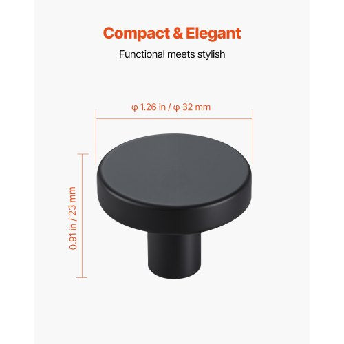 Cabinet Knobs 10 Pack 1.26 Inch Black Zinc Alloy Drawer Pulls Door