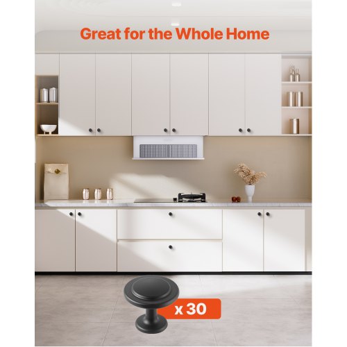 Cabinet Knobs 30 Pack 1.22 Inch Black Zinc Alloy Drawer Pulls Door