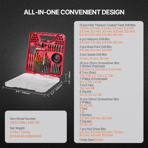 Drill Bit Set 70 Pieces Drill and Driver Bit Set Screwdriver Bit Set