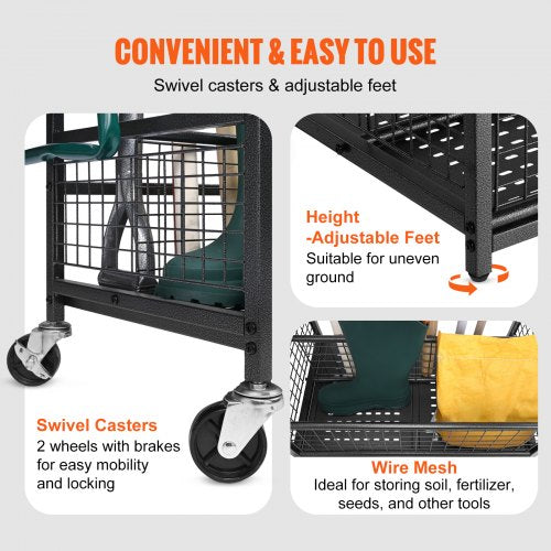 Garden Tool Organizer 16 Slots with Hooks Yard Tool Tower Rack with Wheels