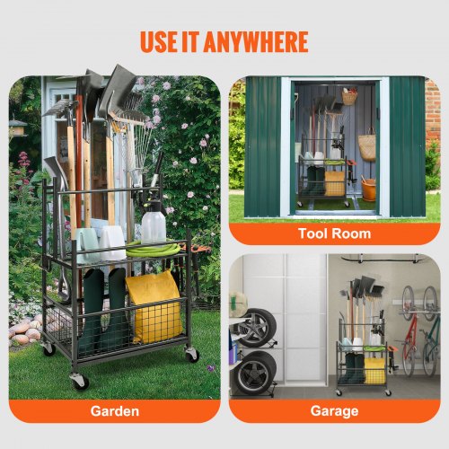 Garden Tool Organizer 16 Slots with Hooks Yard Tool Tower Rack with Wheels