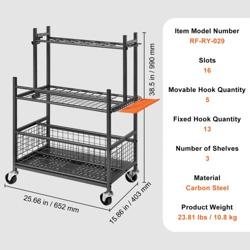 Garden Tool Organizer 16 Slots with Hooks Yard Tool Tower Rack with Wheels