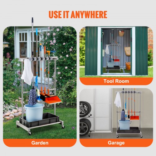 Garden Tool Organizer 10 Slots with Hooks Yard Tool Tower Rack with Wheels