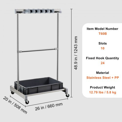 Garden Tool Organizer 10 Slots with Hooks Yard Tool Tower Rack with Wheels