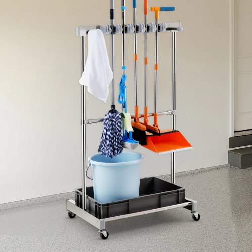 Garden Tool Organizer 10 Slots with Hooks Yard Tool Tower Rack with Wheels