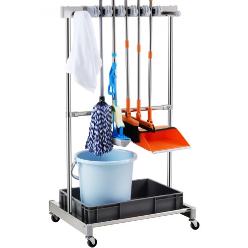Garden Tool Organizer 10 Slots with Hooks Yard Tool Tower Rack with Wheels