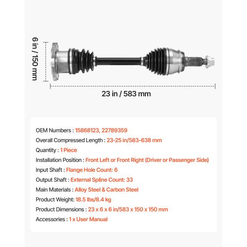 CV Axle Shaft Assembly Front Left or Right Side Driver or Passenger Side