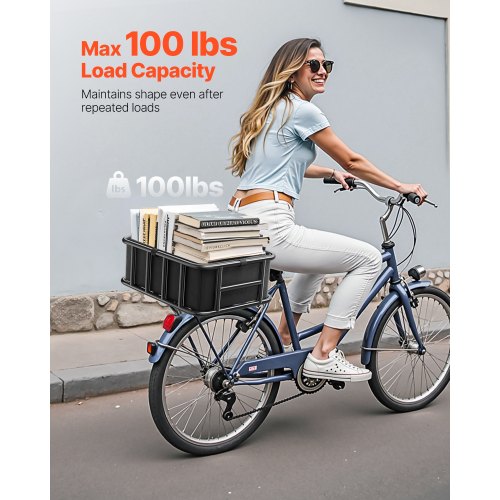 Rear Bike Basket Medium Bicycle Basket with Cargo Net Liner Waterproof