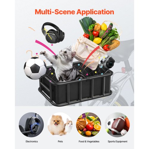 Rear Bike Basket Medium Bicycle Basket with Cargo Net Liner Waterproof
