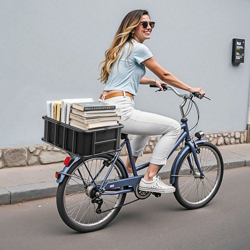 Rear Bike Basket Medium Bicycle Basket with Cargo Net Liner Waterproof