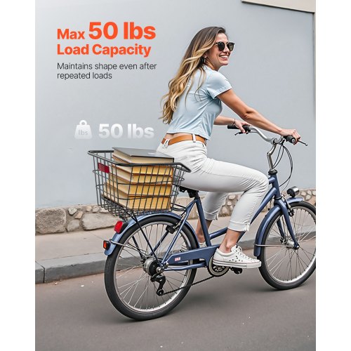 Rear Bike Basket Metal Wire Bicycle Basket with Reflective Tail Light