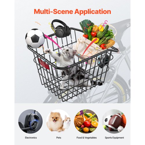 Rear Bike Basket Metal Wire Bicycle Basket with Reflective Tail Light