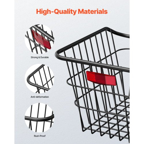 Rear Bike Basket Metal Wire Bicycle Basket with Reflective Tail Light