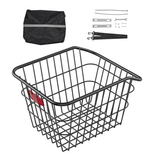 Rear Bike Basket Metal Wire Bicycle Basket with Reflective Tail Light