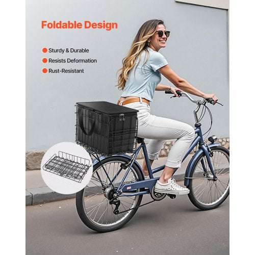 Rear Bike Basket Folding Wire Bicycle Basket with Cargo Net Removable