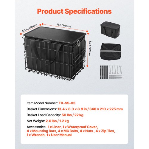 Rear Bike Basket Folding Wire Bicycle Basket with Cargo Net Removable