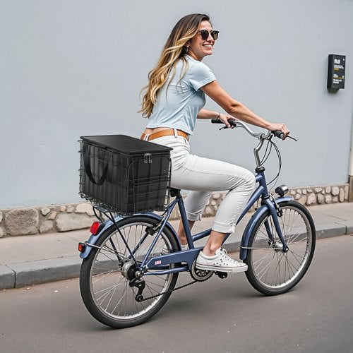 Rear Bike Basket Folding Wire Bicycle Basket with Cargo Net Removable