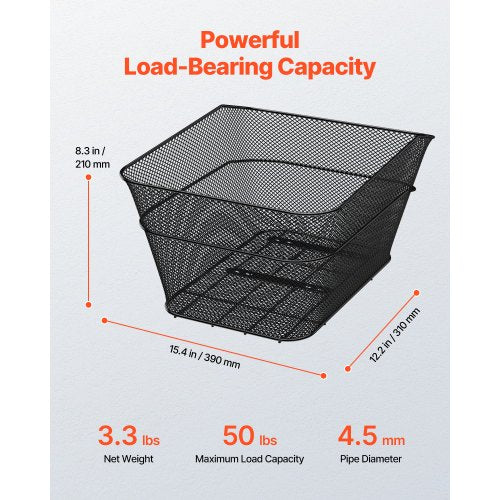 Rear Bike Basket Wire Mesh Bicycle Basket with Cargo Net Waterproof