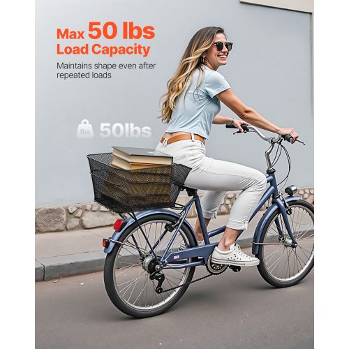 Rear Bike Basket Wire Mesh Bicycle Basket with Cargo Net Waterproof