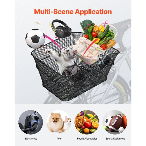Rear Bike Basket Wire Mesh Bicycle Basket with Cargo Net Waterproof