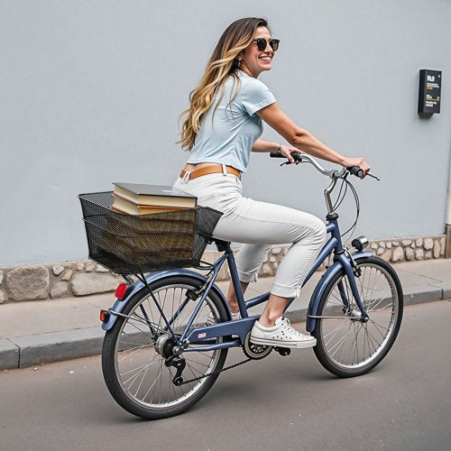 Rear Bike Basket Wire Mesh Bicycle Basket with Cargo Net Waterproof