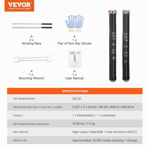 Garage Door Torsion Springs Pair of 0207 x 2 x 22inch 16000 Cycles