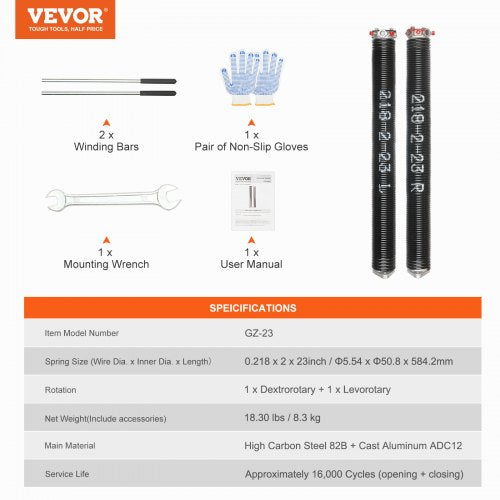 Garage Door Torsion Springs Pair of 0218 x 2 x 23inch Garage Door Springs
