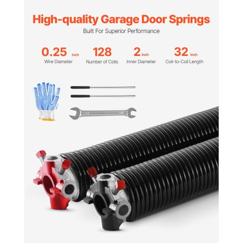 Garage Door Torsion Springs Pair of 025 x 2 x 32 in 16000 Cycles