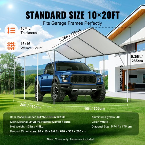 10 x 20 ft Carport Replacement Canopy Cover Garage Top Tent Shelter Tarp