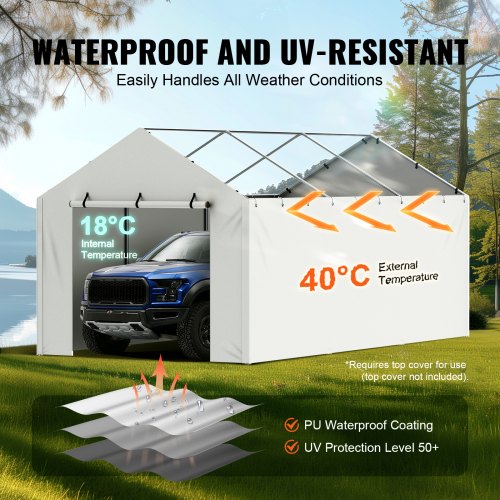 Carport Replacement Canopy Cover Side Wall 10 x 20 ft Garage Tent Shelter