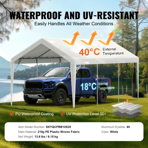 Carport Replacement Canopy Cover 10 x 20 ft Garage Top Tent Shelter Tarp
