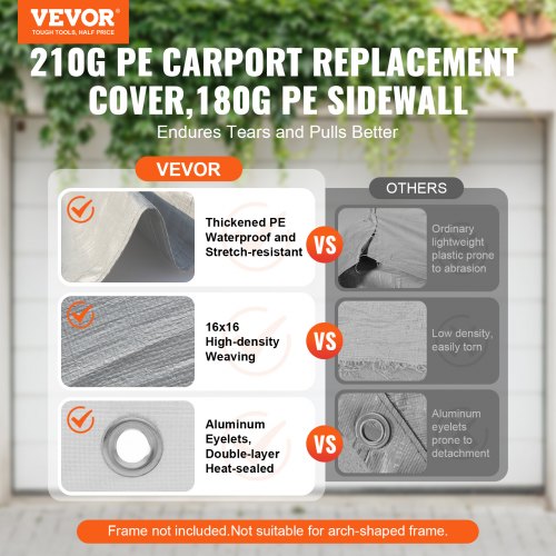 Carport Replacement Canopy Cover Top Side Wall 10 x 20 ft Garage Tent