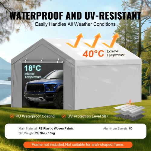 Carport Replacement Canopy Cover Top Side Wall 10 x 20 ft Garage Tent