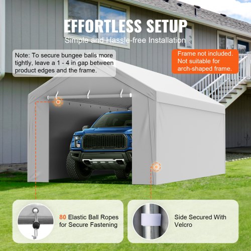 Carport Replacement Canopy Cover Top Side Wall 10 x 20 ft Garage Tent