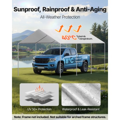 Carport Replacement Canopy 10 x 20 ft Potable Garage Tent Top Tarp