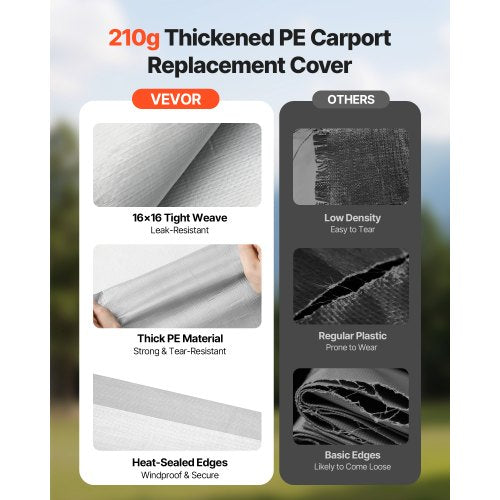 Carport Replacement Canopy 10 x 20 ft Potable Garage Tent Top Tarp