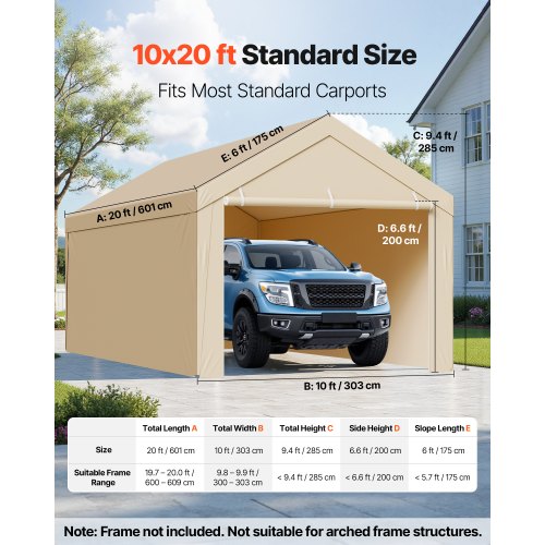 Carport Replacement Canopy 10 x 20 ft Potable Garage Tent Top Tarp