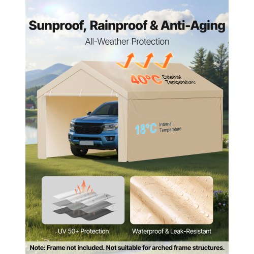 Carport Replacement Canopy 10 x 20 ft Potable Garage Tent Top Tarp