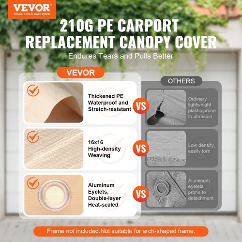 Carport Replacement Canopy Cover 10 x 20 ft Garage Top Tent Shelter Tarp
