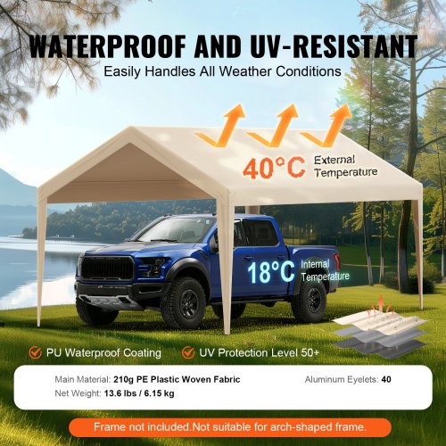 Carport Replacement Canopy Cover 10 x 20 ft Garage Top Tent Shelter Tarp