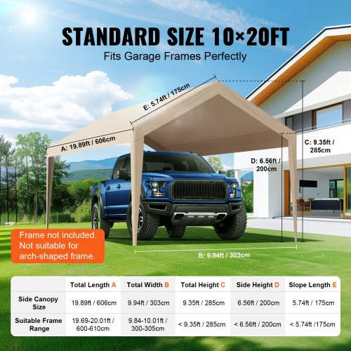 Carport Replacement Canopy Cover 10 x 20 ft Garage Top Tent Shelter Tarp