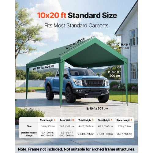 Carport Replacement Canopy 10 x 20 ft Potable Garage Tent Top Tarp