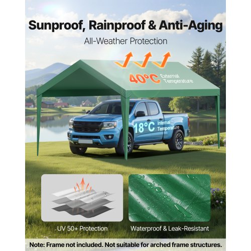 Carport Replacement Canopy 10 x 20 ft Potable Garage Tent Top Tarp