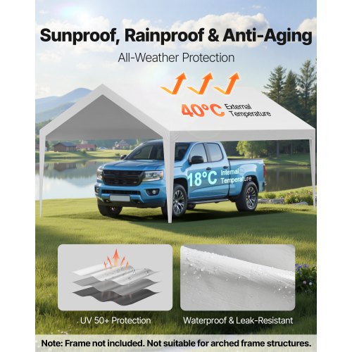 Carport Replacement Canopy 12 x 20 ft Potable Garage Tent Top Tarp
