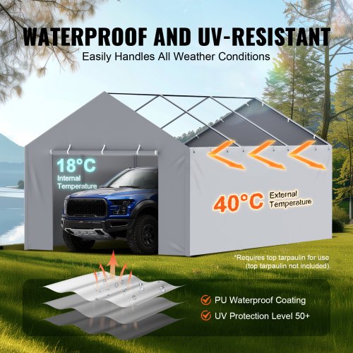 Carport Replacement Canopy Cover Side Wall 12 x 20 ft Garage Tent Shelter