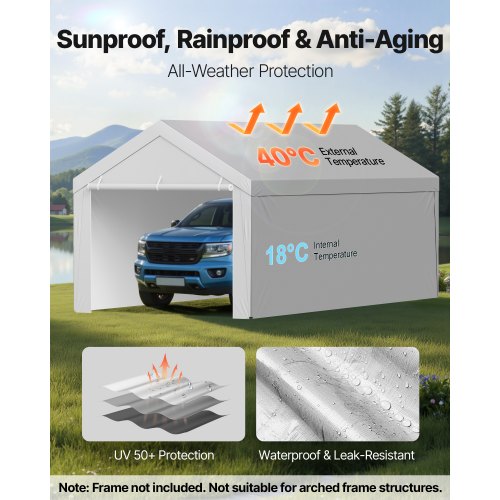Carport Replacement Canopy 12 x 20 ft Potable Garage Tent Top Tarp