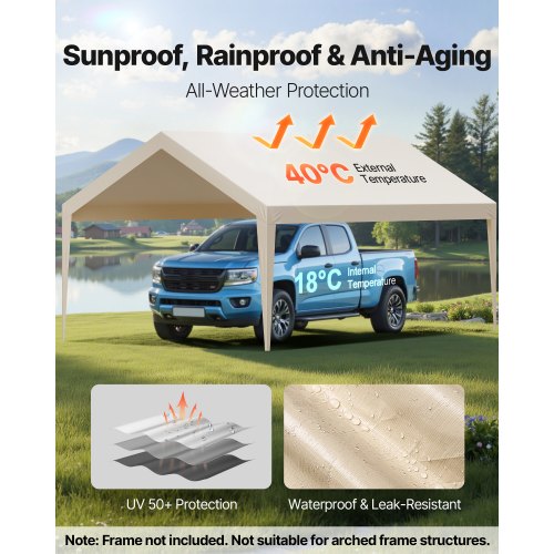 Carport Replacement Canopy 12 x 20 ft Potable Garage Tent Top Tarp