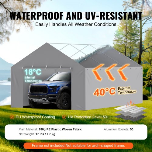 Carport Replacement Canopy Cover Side Wall 13 x 20 ft Garage Tent Shelter